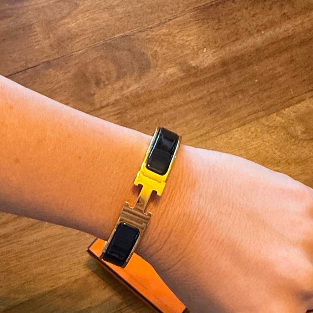 Hermes Black and Gold H Cuff Bracelet - - Picture 7 of 7